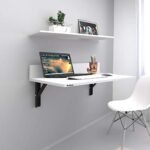 Anikaa Mady Engineered Wood Wall Mounted Folding Table/Study Table/Mini Laptop Table/Laptop Table with Wall Shelves for Home Living Room Drawing Room Office (White)