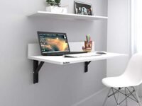 Anikaa Mady Engineered Wood Wall Mounted Folding Table/Study Table/Mini Laptop Table/Laptop Table with Wall Shelves for Home Living Room Drawing Room Office (White)
