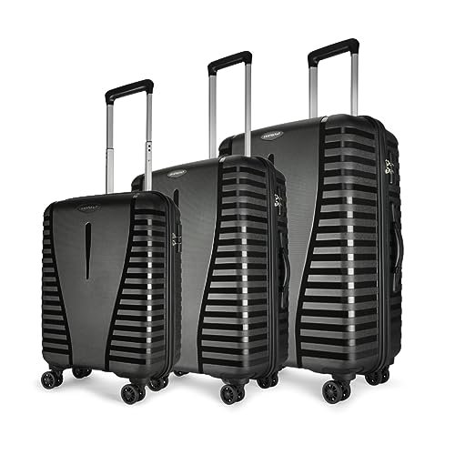 Aristocrat 3Pc Airpro Set Cabin 55cm(Small) Check-in 66cm(Medium) Check-in 75cm(Large) 360 Degree 8 Wheels Trolley Bags Hard Case Luggage, Lightweight & Combination Lock|7 Yrs Warranty (Black)