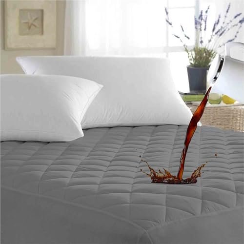 Ayka Waterproof Double Size 72x48 inch Cotton Quilted Mattress Protector Breathable Hypoallergenic Noiseless Ultra Soft Elastic Fitted Bed Protector Mattress/Bed Cover (Grey, Double (72 * 48"))