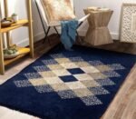 BSB HOME Designer Superfine Chenille Carpet | 500 GSM Velvet Carpet/Area Rug/Durries with Fine Gold Yarn for Living Room, Bedroom, Runner| 150x210 cm or 5x7 ft, Blue
