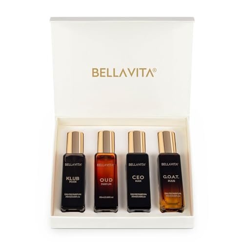 Bella Vita Luxury Long Lasting Men Gift Set | Perfume for Man | 4x20ml | Ideal Gifts for Men, Christmas, Secret Santa, Work, New Year | KLUB, OUD, CEO, G.O.A.T
