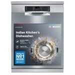 Bosch 14 Place Setting Dishwasher with Intensive Kadhai Program, 70⁰ Hot water wash, 3-Stage Adjustable Upper Rack, No Pre-Rinse (SMS46KI03I, Silver, Glass Protection Technology)
