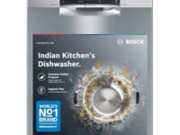 Bosch 14 Place Setting Dishwasher with Intensive Kadhai Program, 70⁰ Hot water wash, 3-Stage Adjustable Upper Rack, No Pre-Rinse (SMS46KI03I, Silver, Glass Protection Technology)