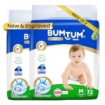 Bumtum Baby Diaper Pants, Medium Size, Double Layer Leakage Protection Infused With Aloe Vera, Cottony Soft High Absorb Technology (Pack of 2, 72 Pcs. per pack)