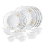 Cello Opalware Dazzle Series Monarch Dinner Set, 18 Units | Opal Glass Dinner Set for 4 | Light-Weight, Daily Use Crockery Set for Dining | White Plate and Bowl Set