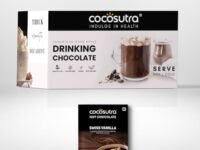 Cocosutra Hot Chocolate Travel Friendly Gift Hamper | Swiss Vanilla Drinking Chocolate Powder | 20 Single Serves | Enjoy Hot or Cold | Vegan & Gluten Free | No Preservatives | Ready in 2 Minutes | Celebration Box | 400g