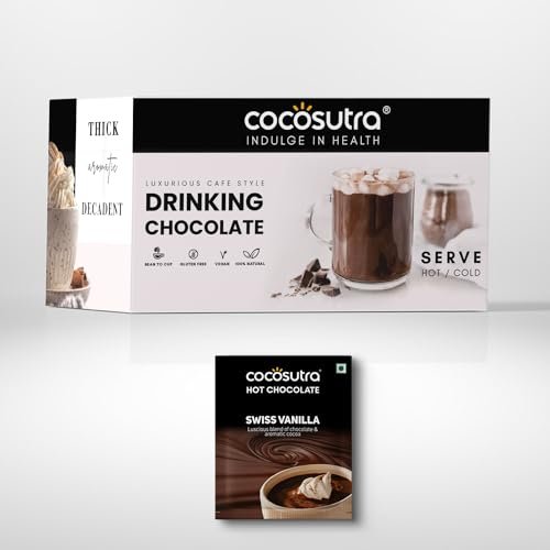 Cocosutra Hot Chocolate Travel Friendly Gift Hamper | Swiss Vanilla Drinking Chocolate Powder | 20 Single Serves | Enjoy Hot or Cold | Vegan & Gluten Free | No Preservatives | Ready in 2 Minutes | Celebration Box | 400g