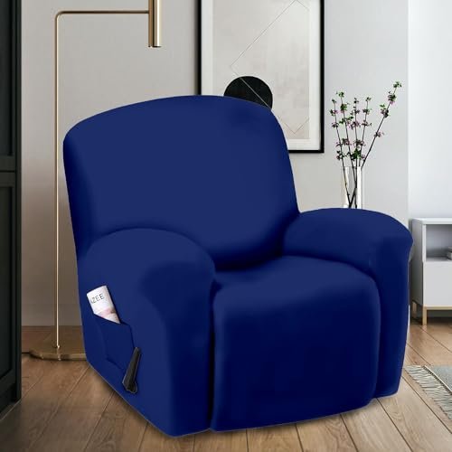 Cortina Super Stretch Solid Recliner Cover - Form Fitted Non-Slip Slipcover for Standard Large Recliners - Royal Blue