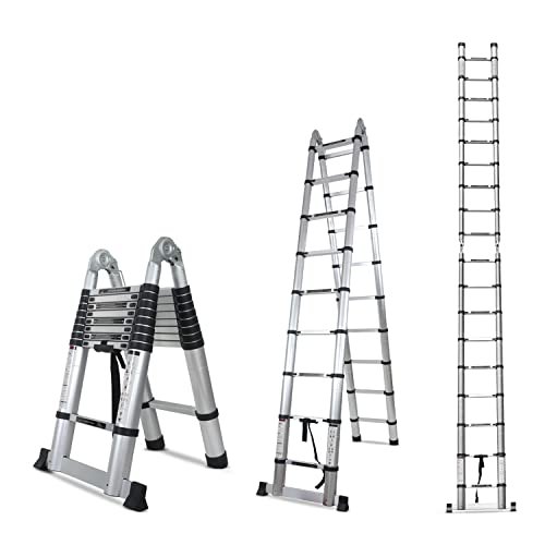 Corvids Portable and Compact 19 ft A Type Aluminium Telescopic Ladder with 18 Steps | 2-Year Warranty | for Household and Outdoor, EN131 Certified (19 ft (5.6 m) - A Type)