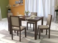 DRIFTINGWOOD Izabel Dining Table 4 Seater | Four Seater Dinning Table with 4 Chairs with Beige Cushions for Home | Rosewood, Walnut Finish, Self Assembly(DIY)