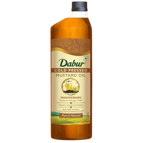 Dabur Cold Pressed Mustard Oil 1L | Healthy Cooking Oil | Goodness of Omega 3 & 6 | Perfect blend of Health, Taste & Aroma