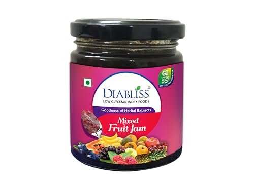 Diabliss Low GI Mixed Fruit Jam – Fresh Fruits & Diabliss Low GI Sugar with 17 Herbs | Glucose Friendly Spread for Toast & Chapathi | Healthy Natural Taste | Trusted in 3 Continents | 225g Bottle
