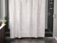 Encasa XO Bathroom Shower Curtain 6 Feet With 10 Hooks | (56x72 in) Quick Dry Heavy Printed Polyester Fabric Bathroom Curtains Waterproof | Machine Washable, Mould & Mildew Resistant - Boho Maze Beige