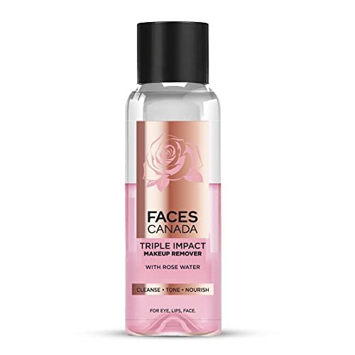 FACESCANADA Triple Impact Makeup Remover, 120 Ml | With Rose Water | 3-In-1 Cleanse, Tone & Nourish | Deep Cleanses & Removes Makeup For Eyes, Lips & Face | Bi-Phasic Formula
