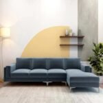 FURNY Hamson 5 Seater Fabric LHS Sectional L Shape Sofa Set (Grey)