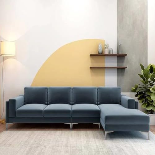 FURNY Hamson 5 Seater Fabric LHS Sectional L Shape Sofa Set (Grey)