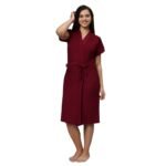 Fresh Womens Terry Cotton Maroon Bathrobe (S)