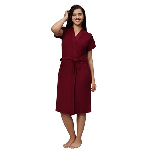 Fresh Womens Terry Cotton Maroon Bathrobe (S)