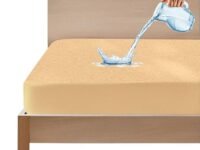 GADDA CO Cotton Terry Waterproof Mattress Protector for Single Bed | Ultra Soft, Breathable & Hypoallergenic | Fits 75x36 Inch (6.25x3 ft) Mattress | Beige, Pack of 1