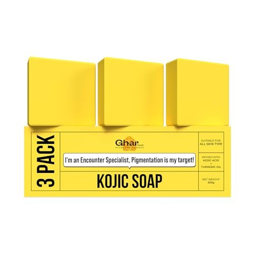 GHAR SOAPS Kojic Acid 2% Soap with Niacinamide | For Pigmentation, Sun damage, Brightening Underarm & Reduces Dark Spot | Soap for Men & Women | Suitable for All Skin Types | (Pack of 3) (100 g x 3)