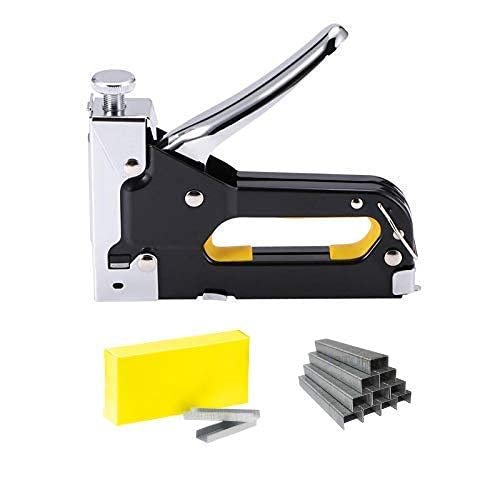 GION 3 In1 Manual Stapler Staple Gun Metal Gun Tacker Tool Metal Gun Tacker Tool Staple Gun with Trigger for Book Binding Home Furniture Woodworking Stapler Tools (Stapple Gun with 1000pcs Pin)