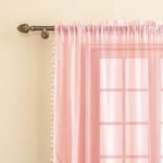 HOMEMONDE Linen Textured Sheer Curtains for Door Semi Transparent 7 Feet Long Panels Set with Border Pompoms, Plain Baby Pink - (Top Style - Rod Pocket)