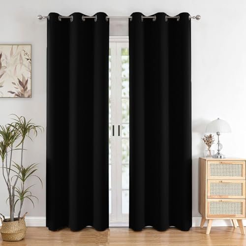 HOMEMONDE Long Door Curtains 9 Feet Pack of 2 - Solid 98% Blackout Curtain for Living Room, Bedroom, Office, 108L Inch x 46 Inch - (Black, 274 x 118 CM)