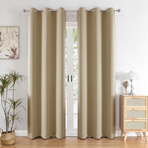 HOMEMONDE Solid Blackout Curtains 8 Feet Long - Thermal Insulated Curtains for Long Door, 70% Room Darkening Drapes for Living Room, Bedroom, 96 Inch 1 Piece, (Beige, 243.84 x 118 CM)