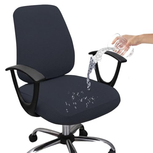 HOTKEI Dark Grey Dry Fit Office Chair Cover Set of 1 Water Resistant Seat Chair Covers 220GSM Fabric Stretchable Rotating Computer Chair Slipcovers Protector High Chair Cover Office Desk Chair 2 Pcs