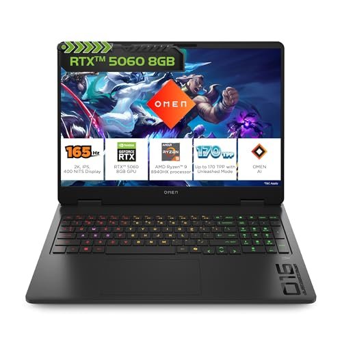 HP Omen, AMD Ryzen 9 8940HX, 8GB RTX 5060, 24GB DDR5(Upgradeable) 1TB SSD, 165Hz, 2k WUXGA, 3ms, 400 nits, 16''/40.6cm, Win11, M365* Office24, Black, 2.44kg, ap0181AX, Omen AI, RGB, AI Gaming Laptop