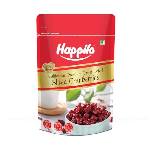 Happilo Premium Californian Dried and Sweet Sliced Cranberries 200g | Real Dried Fruit | High Antioxidants, Dietary Fiber | Healthy Sweet Treats