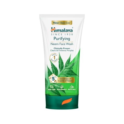 Himalaya Purifying Neem Face Wash|Clears and Prevents Pimples & Acne|Made with 5 parts of Neem|New & Best Ever clinically Proven formula|Gently Cleanses|For men and women|150 ml