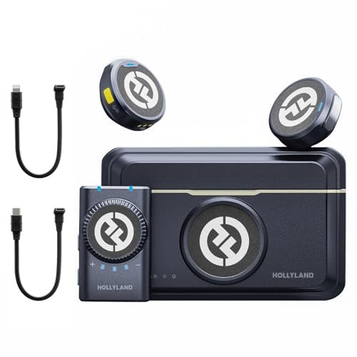 Hollyland Lark M2 Wireless Microphone for Camera/PC/Laptop/Phones, 48kHz/24-bit, 300m Range, Noise Cancelling, 40h Use, Video Recording (2TX + Camera RX + Charging Case+USB-C & Lightning Cables)