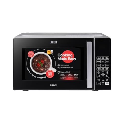 IFB 24L Solo Microwave Oven with 69 Auto Cook Menus (24PM2S, Silver, Mug Recipes, Steam Clean, Auto Reheat, Preset Timer, Power Save, Child Safety Lock, 10 Power Levels)