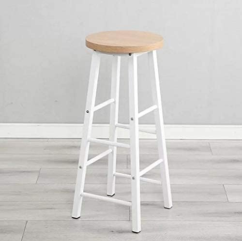 Indian Decor 45290 Classic Wooden Bar Stool Dining Breakfast Stool/Bar Stool Chair Kitchen Cafe Bistro White with Wooden Color top - Made in India