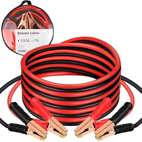 Jumper Cables for Car Battery (7ft,500 AMP) Automotive Battery Booster Wire with Clamp, Emergency Battery Charging Cables, Jump Starting Dead or Weak Batteries for Car & Truck (500 Amp)