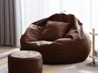 KAM'S LIEU Brand Soft Leatherette 4XL Bean Bag with Footrest and Cushion XXXXL Adult Size Chair (Brown) | Filled with Beans BeanBag | 6 Months Warranty