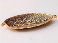 KridayKraft Hand Crafted Metal Leaf Shape Tray with Collectible Art Perfect for Home Centre Table Serving Dry Fruits (Golden, Pack of 1)