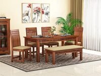 Krishna Wood Decor Dining Table 6 Seater with Chairs | Dining Table Sets | 6 Seater Dining Table Wooden | with 4 Chairs 1 Bench | Dining Room Set Furniture Sheesham Wood | Teak Finish