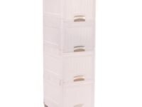 Kuber Industries 4-Layer Stackable-Foldable Drawer Cabinet & Rack for Home /Office | Portable Shelf for Toys | Kitchen Almirah for Storage -White