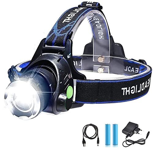 LED Headlamp, USB Rechargeable Head Torch Weatherproof Flashlight With Battery for Farmers, Fishing, Camping, Hiking, Cycling, Running