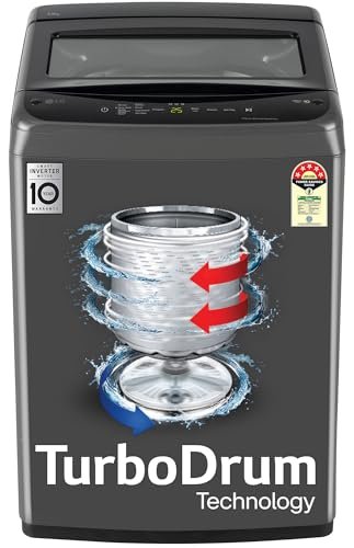 LG 8 Kg 5 Star Smart Inverter Technology Fully Automatic Top Load Washing Machine (T80VBMB4Z, Turbodrum, Auto Prewash, Stainless Steel drum, LED Display, Smart Diagnosis, Middle Black)