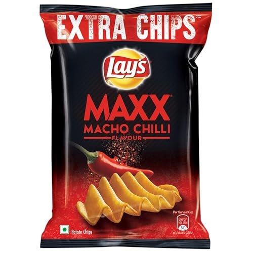 Lay's Maxx Potato Chips, Macho Chilli Flavour, Crunch Crispy Chips & Snacks 56 Gram / 59.4G / 60G (Weight May Vary)