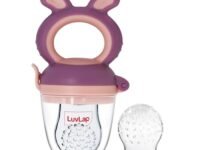 LuvLap Silicone Food/Fruit Nibbler with Extra Mesh, Soft Pacifier/Feeder, Teether for Baby, Infant, Bunny Violet & Pink