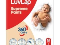 LuvLap Supreme Diaper Pants Large (LG) 9 to 14Kg, 62Pcs, 360° skin care with 10 million breathable pores, Aloe Vera for superior Rash prevention, upto 12hr protection, 5 layer super light core