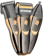 Male Professionals Design 3 in 1 Perfect Shaver, Hair Clipper and Nose Trimmer Rechargeable Beard And Moustaches Hair Machine Trimming With Cord And Without Cordless Use. (Black & Gold Color)
