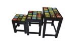 Mansi Enterprises Nesting Tables Set of 3/Wooden and Ceramic Tiles Stool Set of 3/Coffee Table