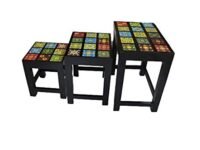 Mansi Enterprises Nesting Tables Set of 3/Wooden and Ceramic Tiles Stool Set of 3/Coffee Table