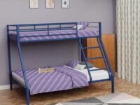 Metal Queen Size Bunk Bed Without Storage Painted For Bedroom Living Room Double Cot Bed Palang For Home (Blue)